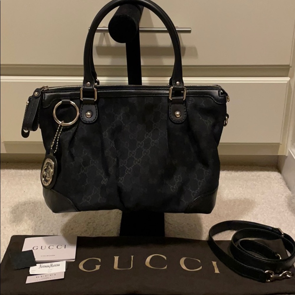 Gucci black canvas monogram bag